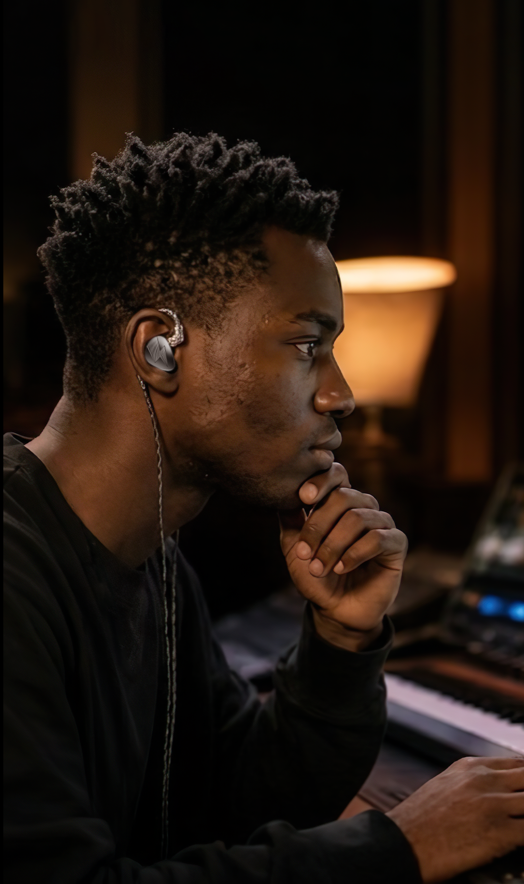 CC10 producer wearing in-ear monitors